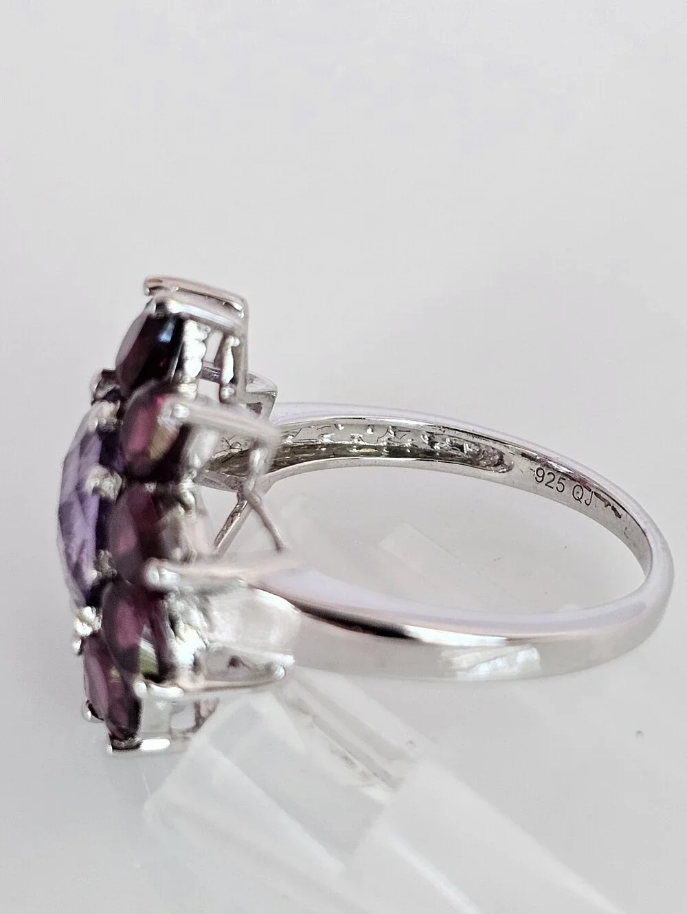 Natural Rhodolite Garnet & Amethyst Ring Sterling Silver Size 7!